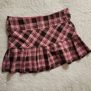 No Boundaries Pink and Brown Plaid Mini Skirt